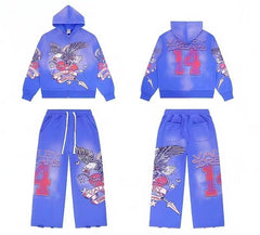 Vale Forever Vintage Eagle & Heart "14" Zip-Up Hoodie & Sweatpants Set - Blue