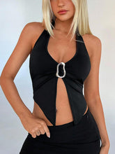 2026 European and American cross-border foreign trade women's clothing metal buckle hollow hanging neck backless top sexy and fashionable slim fit vest