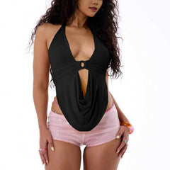 2026 European and American cross-border Amazon new vest sexy hot girl foreign trade hanging neck deep V hollow out women's clothing small backless