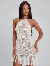 2026 new cross-border women's sexy backless slim fit hollow tassel beach vacation knitted dress from Europe and America