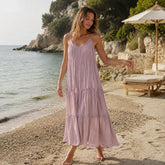 2026 New Cross border Women's Clothing French Fashion Seaside Vacation Style Strap Solid Color Midi Dress Long Skirt in Europe and America