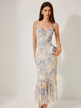 2026 New Cross border Women's Dress with Pure Desire, Printed Lotus Leaf Edge, Drawstring, Bareback Strap, and Floor Skirt in Europe and America