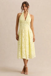 2026 New Cross border Women's Dress from Europe and America, Gentle Vacation Style, Elegant Lace Hanging Neck, V-neck, Waist cinching, Slimming Dress