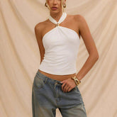 2026 European and American summer cross-border new fashion trend women's backless metal decorative camisole top vest