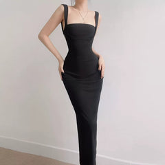 Dress Lace Slim Fit Long Dress Knitted backless camisole dress with straps, slim fit long dress