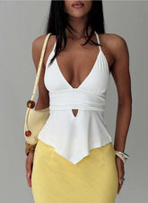 2025 European and American Cross border V-neck Hanging Neck Hollow Irregular Strap Top Sexy Spicy Girl Vest Bareback Tight