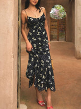 European and American 2026 new cross-border women's French butterfly print suspender dress temperament floral retro waist cinching skirt