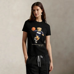 European and American Cross border 2026 Summer Cross border Women's Fashion New Casual Bear Printed Round Neck T-shirt Short Sleeve Top