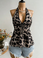 2026 European and American women's summer new style neck hanging high-end temperament backless vest lace lace lace leopard print lace up top