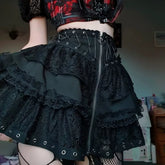 Slim Fit Lace Panel Wrapped Hip Skirt Black Lace Splicing Hip Wrapping Half Skirt for Women