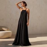 2026 New Cross border Women's Clothing Summer Collection Pure Desire Style Hanging Neck Bareback Satin Style Dazzling Dress from Europe and America