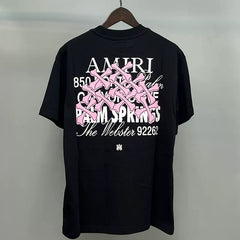 Amiri Palm Springs Pink Bones Graphic Short Sleeve T-Shirt - Black
