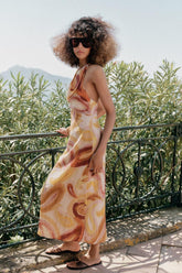 2026 New Cross border Women's Clothing French Retro Printed Hanging Neck Sleeveless Waist Long Vacation Dress from Europe and America