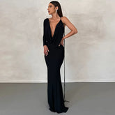 Autumn Winter One Shoulder Slim Dress Solid Color Women's Wear