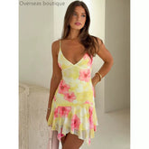 Slim fit deep printed camisole backless dress printed suspender dress