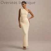 Slanted Shoulder Dress with Folded Diagonal Shoulders, Slimming and Waist cinching Evening Dress for Women