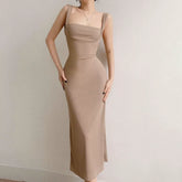 Dress Lace Slim Fit Long Dress Knitted backless camisole dress with straps, slim fit long dress