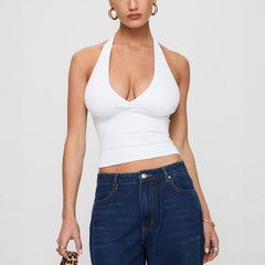 2025 European and American Cross border Explosive Sexy Hanging Neck Strap Vest Amazon Independent Station Deep V Backless Strap Top