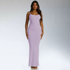 Camisole dress with open back groove strip slim fitting camisole skirt and large backless strap dress