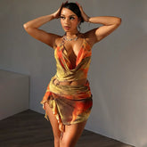 Printed backless lace up dress for women