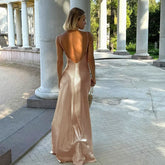 Bareback Satin Camille Dress for Women - Long backless Satin Strap Dress