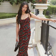 2026 New Cross border Women's Summer Vintage Printed Slimming Bag Hip Short Skirt with Floral Strap Dress from Europe and America