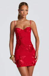 European and American 2026 new cross-border women's clothing fashion temperament slim fit with solid color embroidery short skirt sexy suspender dress