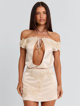 European and American 2026 new cross-border women's summer waist cinched lace patchwork short skirt, light luxury temperament slim fit dress