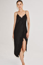 2026 New Cross border Women's Clothing Pure Desire Style Lace Splicing Satin Strap High slit Sexy Dress from Europe and America