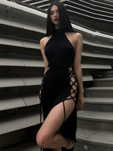Dress Slim Fit Long Dress Knitted High Neck Sleeveless Hollow Out Dress for Spicy Girls, Slimming Long Dress