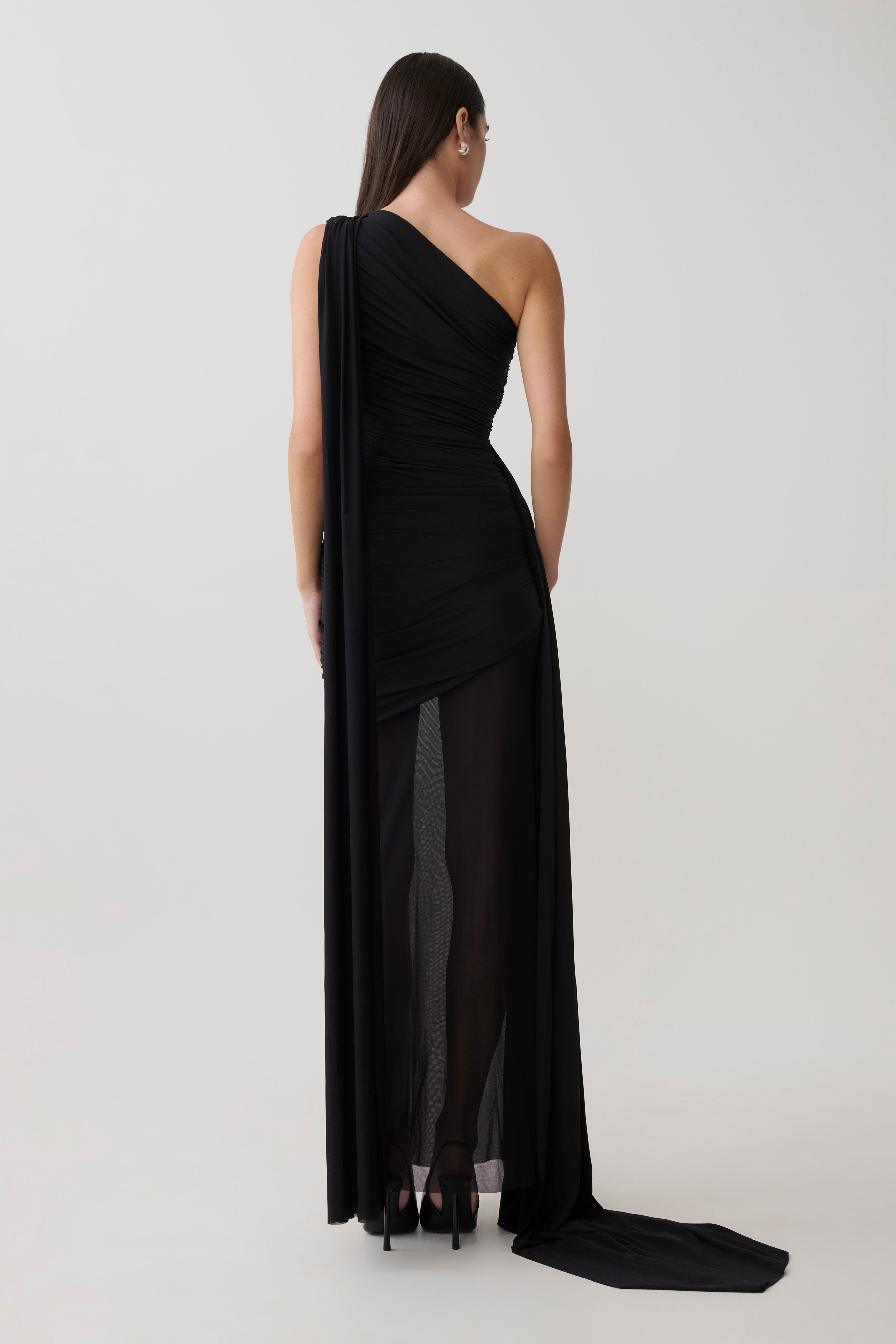 Asher Slinky One Shoulder Maxi Dress - Black