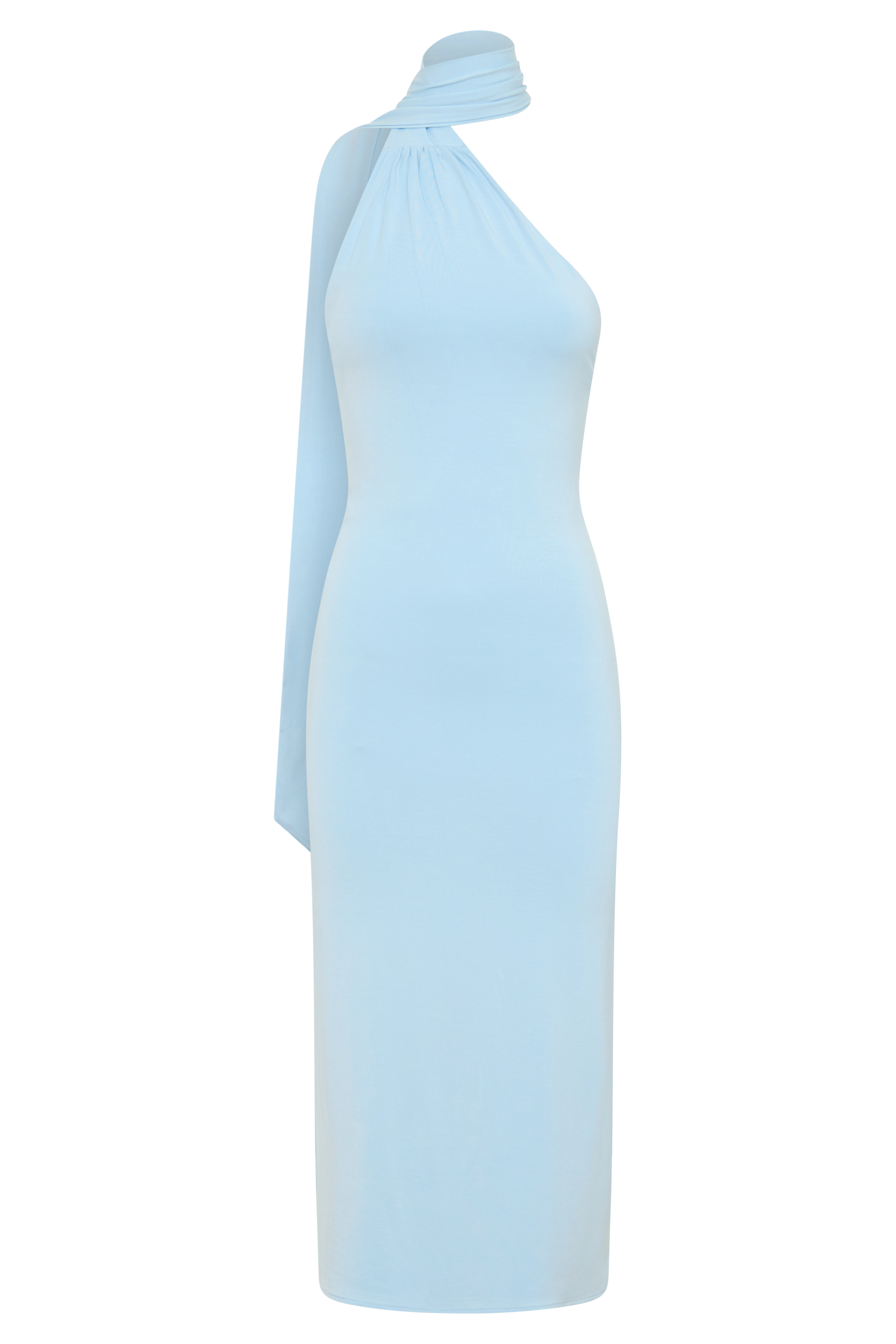 Jemma One Shoulder Tie Midi Dress - Pale Blue