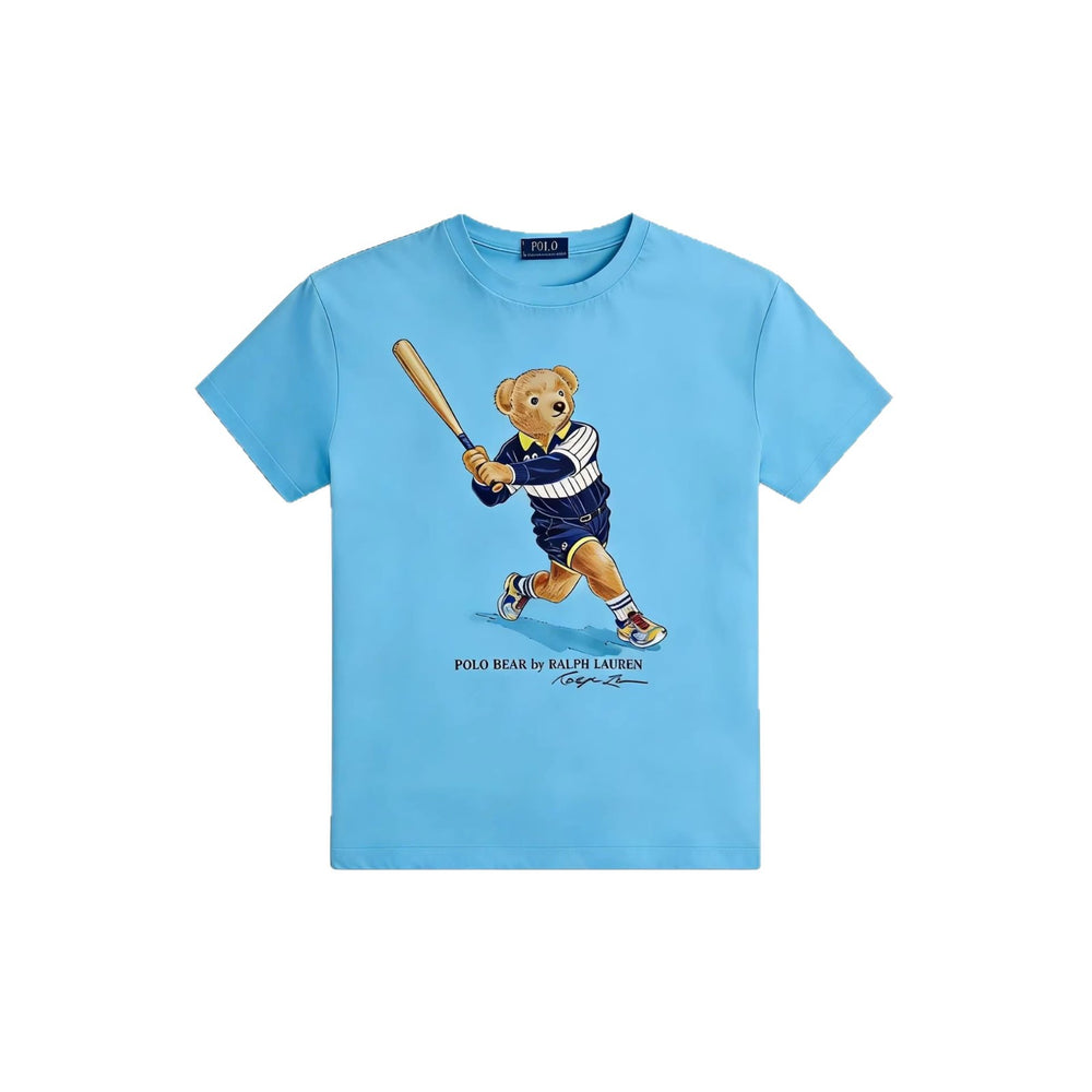European and American Cross border 2026 Summer Cross border Women's Fashion New Casual Bear Printed Round Neck T-shirt Short Sleeve Top