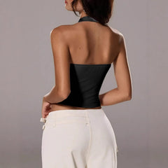 2026 European and American cross-border hot item deep V ring decoration solid color backless camisole vest summer fashion women's top