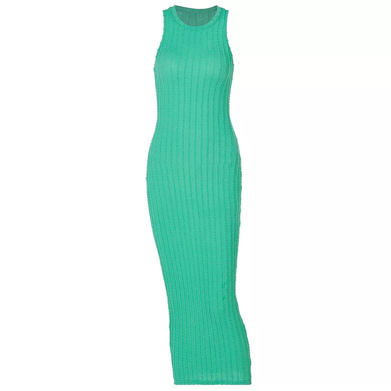 Fashion knitted sleeveless round neck dress for women