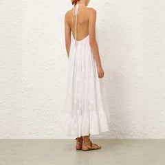 2026 new cross-border women's white flowing camisole vacation V-neck sleeveless wide truffle back jumpsuit dress from Europe and America