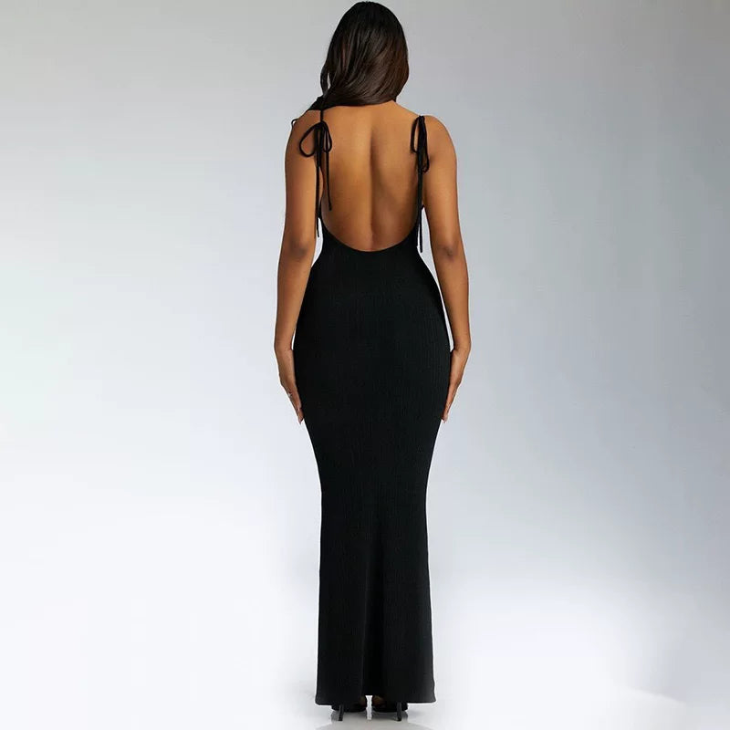 Camisole dress with open back groove strip slim fitting camisole skirt and large backless strap dress