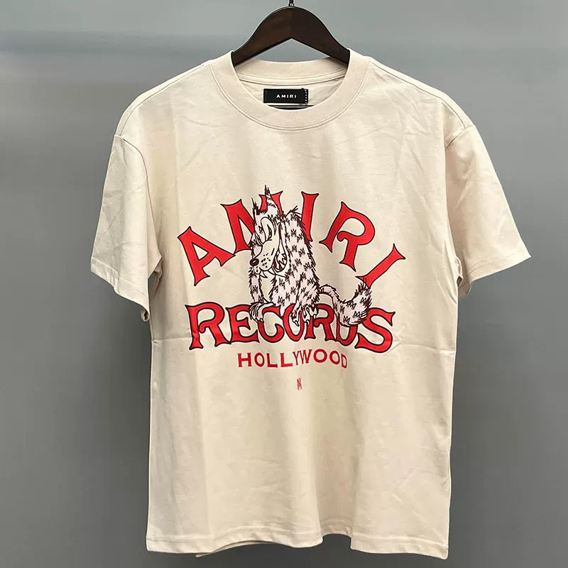 Amiri Records Hollywood Lion Graphic Short Sleeve T-Shirt - Cream