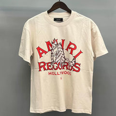 Amiri Records Hollywood Lion Graphic Short Sleeve T-Shirt - Cream