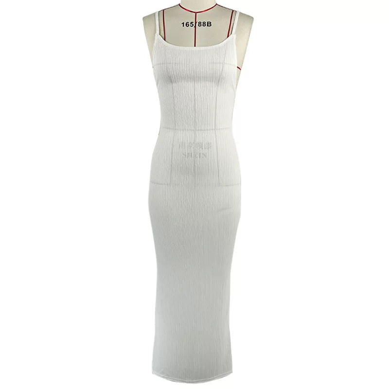 Camisole dress with open back groove strip slim fitting camisole skirt and large backless strap dress