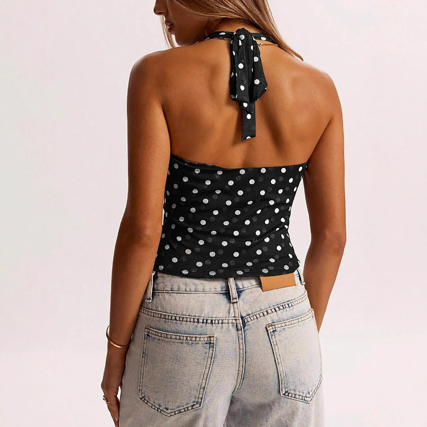2026 Cross border best-selling polka dot vest European and American summer fashion single item foreign trade AliExpress hanging neck women's vest top