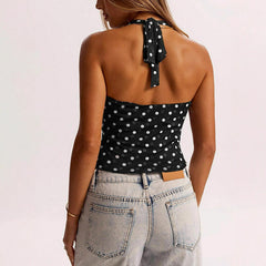 2026 Cross border best-selling polka dot vest European and American summer fashion single item foreign trade AliExpress hanging neck women's vest top