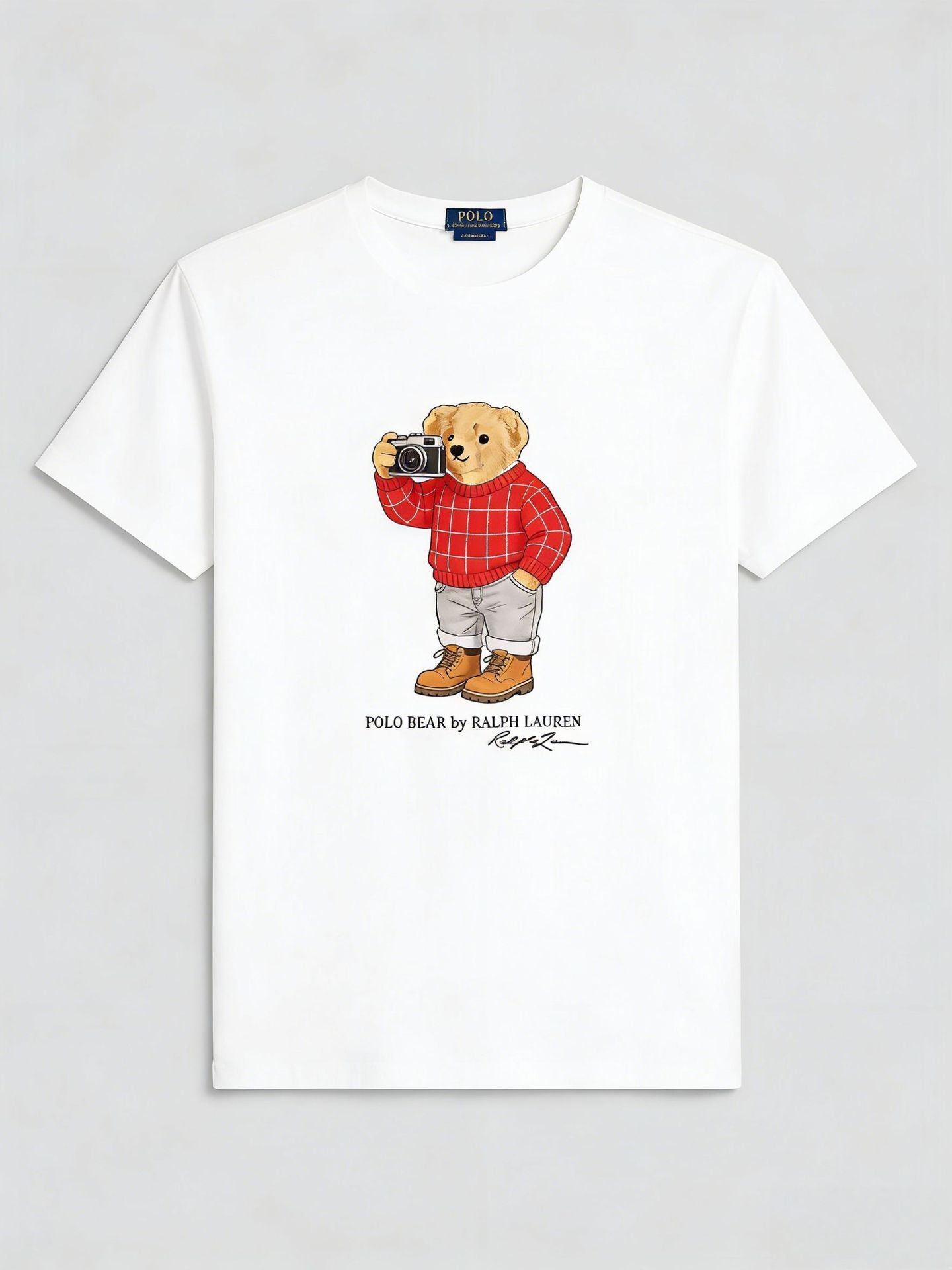European and American Cross border 2025 Summer Cross border Women's Fashion New Casual Bear Printed T-shirt Round Neck Loose Short Sleeve