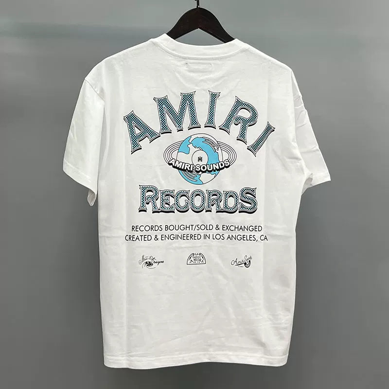 Amiri Records Globe & Bandana Typography Graphic Short Sleeve T-Shirt - White
