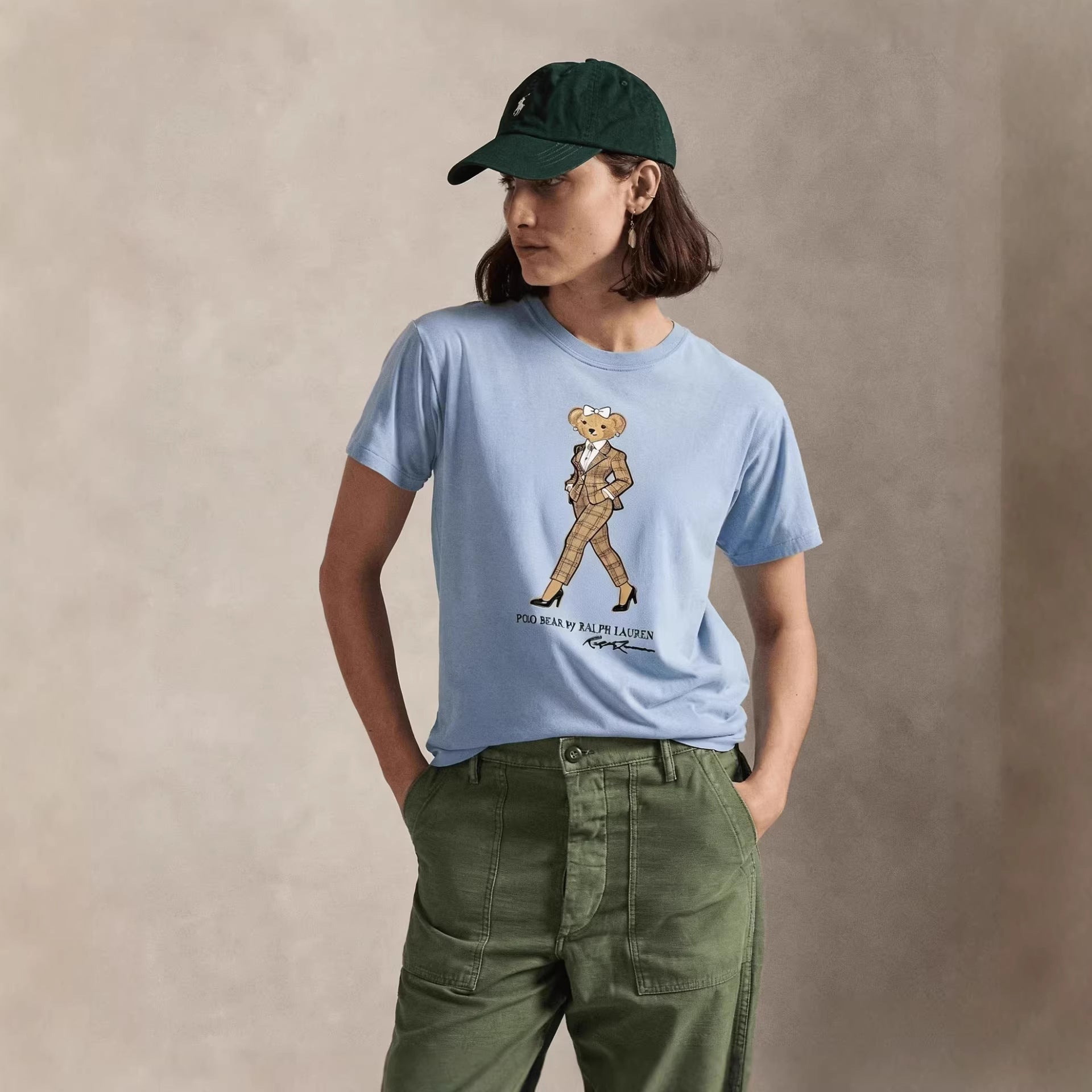 European and American Cross border 2026 Summer Cross border Women's Fashion New Casual Bear Printed Round Neck T-shirt Short Sleeve Top