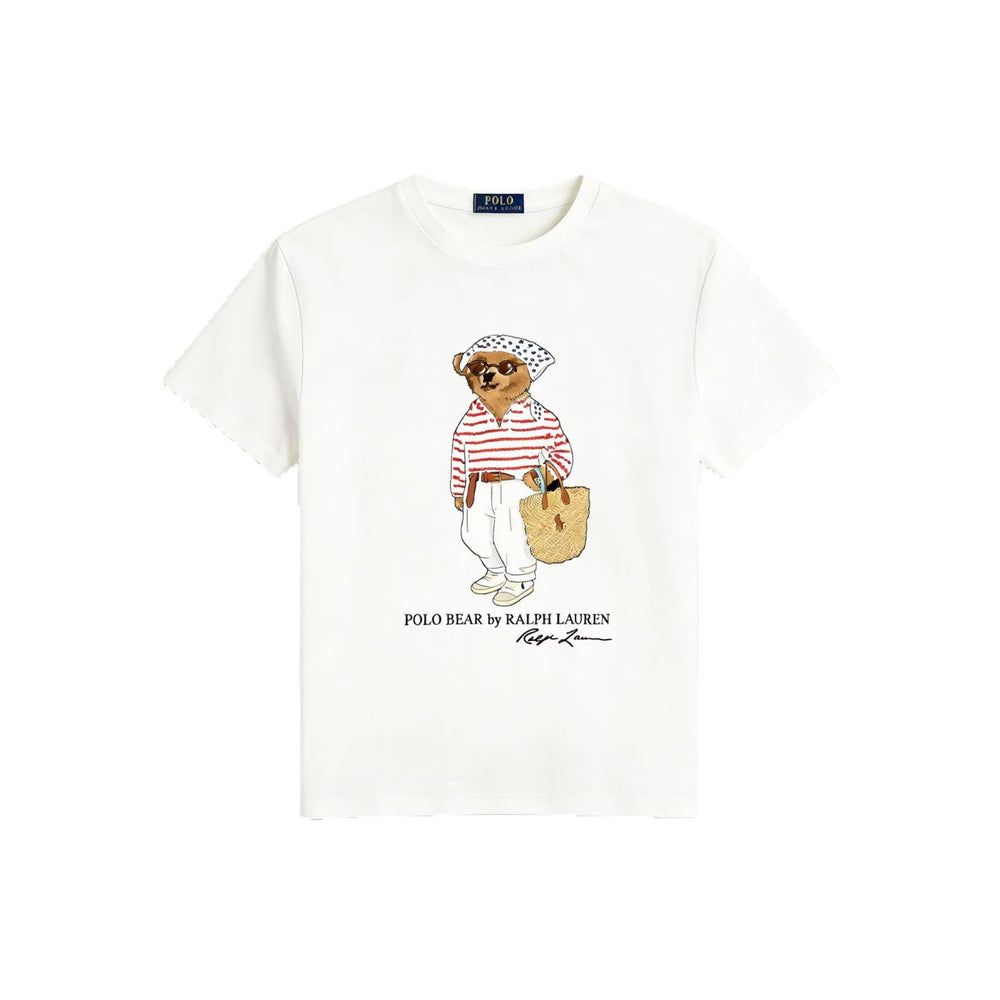 European and American Cross border 2026 Summer Cross border Women's Fashion New Casual Bear Printed Round Neck T-shirt Short Sleeve Top