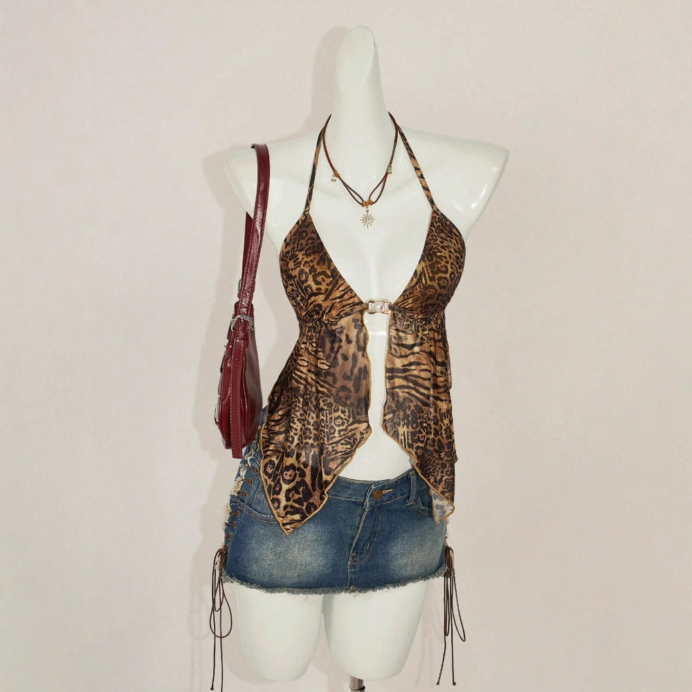 2026 European and American foreign trade sexy printed neck hanging vest cross-border spicy girl trend fashion women's vest top