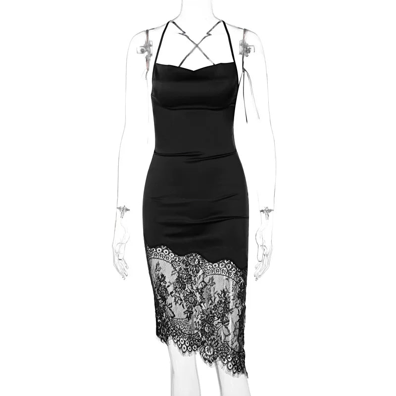 Sexy Stitching Lace Dress, Sexy Splicing Lace Dress, Lace up backless Dress, Female
