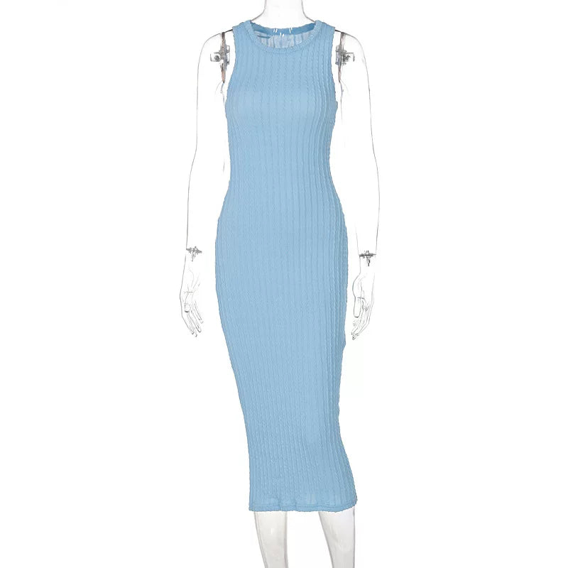 Fashion knitted sleeveless round neck dress for women