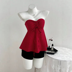 2026 foreign trade summer new product strapless drawstring polka dot fashion women's clothing European and American cross-border e-commerce camisole vest top